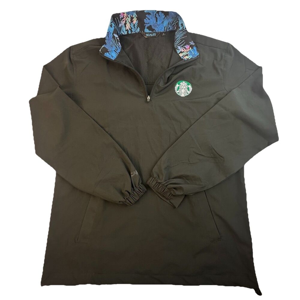 Scales Gear Mens Small Black 1/4 Zip Lightweight Jacket Vented Starbucks Logo